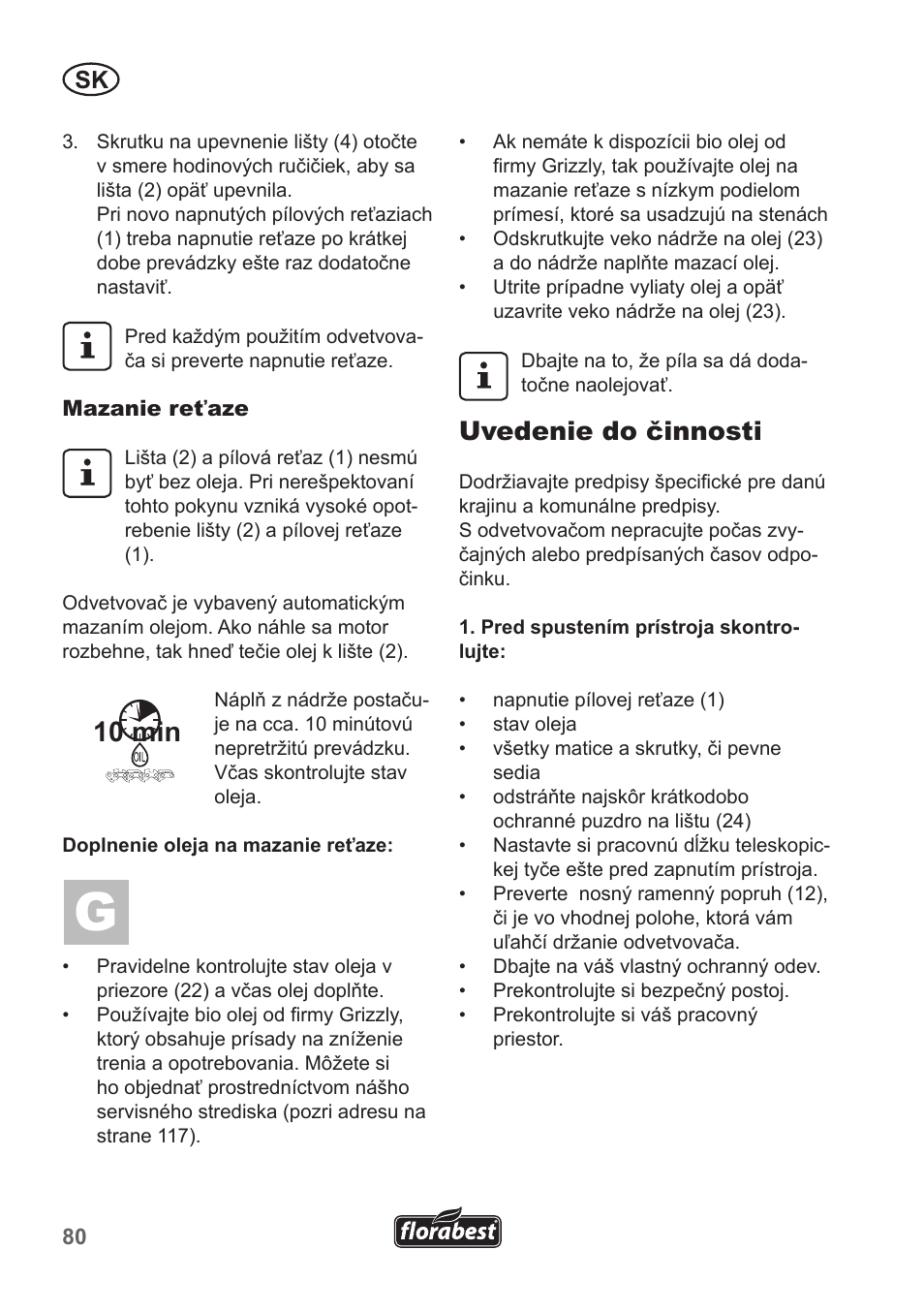 10 min, Uvedenie do činnosti | Florabest FHE 550 A1 User Manual | Page 80 / 118