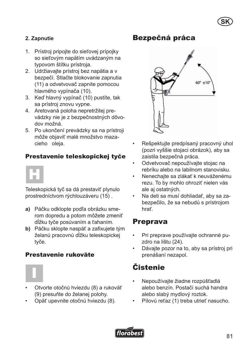 Bezpečná práca, Preprava, Čistenie | Florabest FHE 550 A1 User Manual | Page 81 / 118