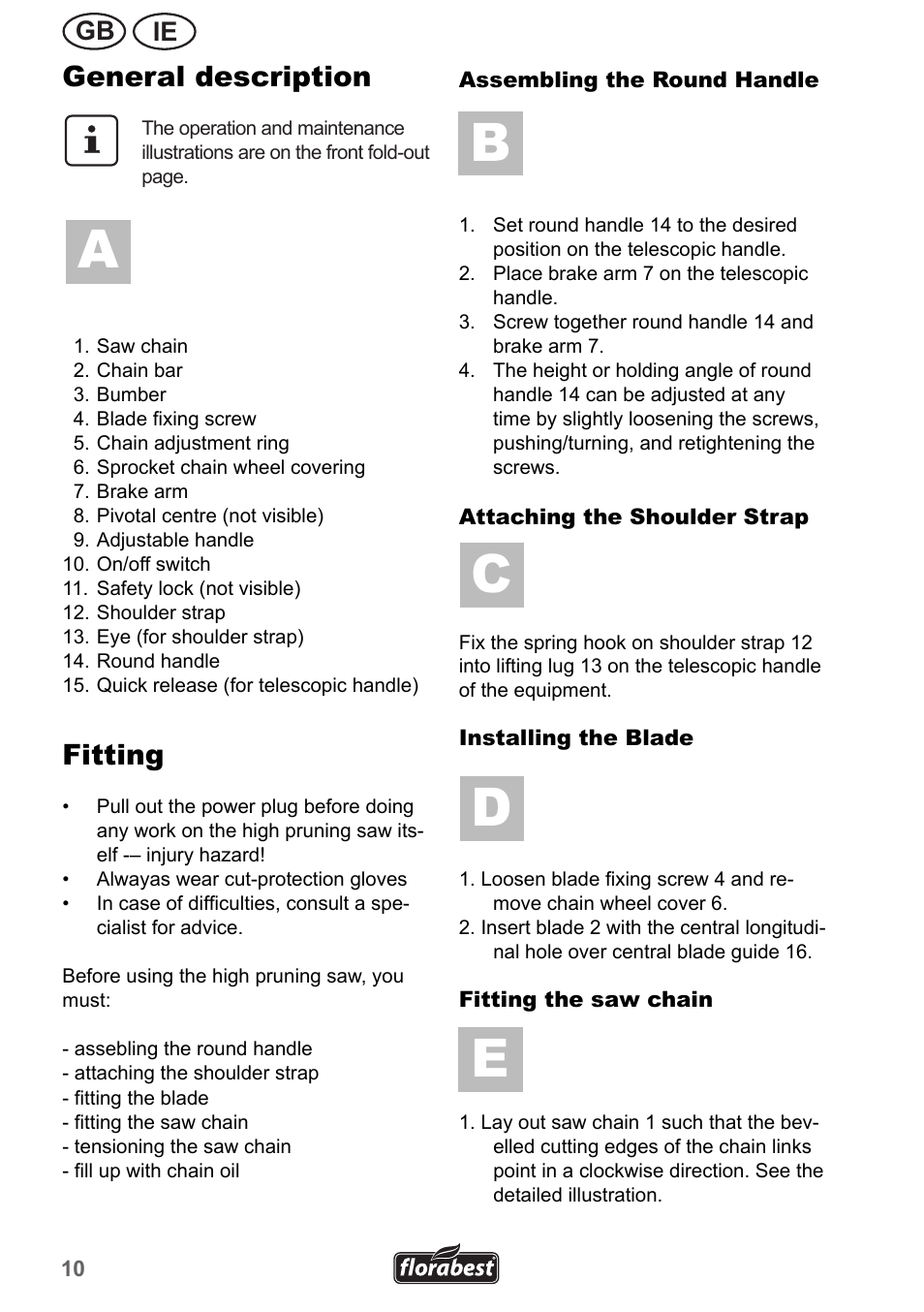 Cd e a, General description, Fitting | Ie gb | Florabest FHE 550 A1 User Manual | Page 10 / 35