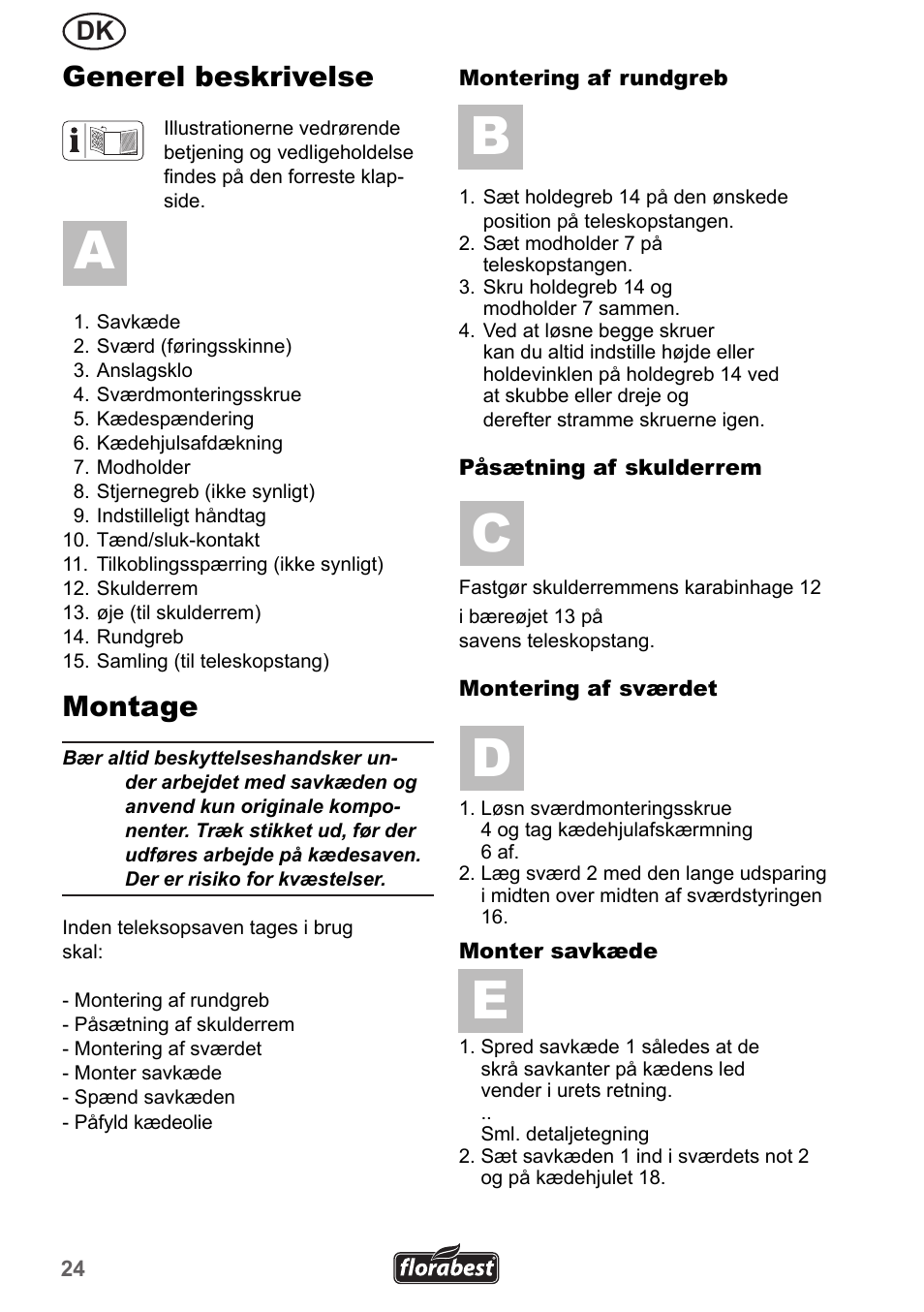 Cd e a, Generel beskrivelse, Montage | Florabest FHE 550 A1 User Manual | Page 24 / 35