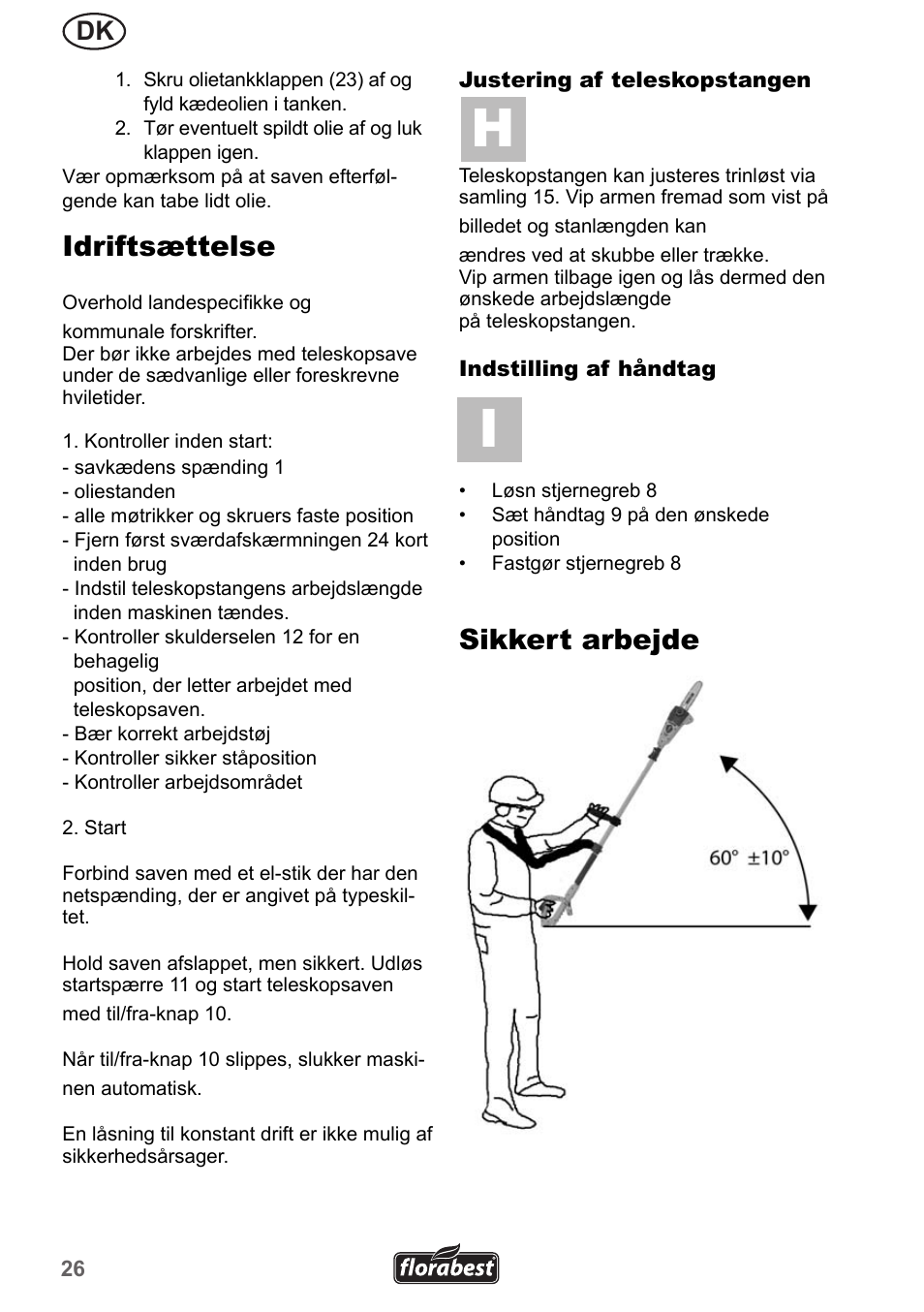 Idriftsættelse, Sikkert arbejde | Florabest FHE 550 A1 User Manual | Page 26 / 35