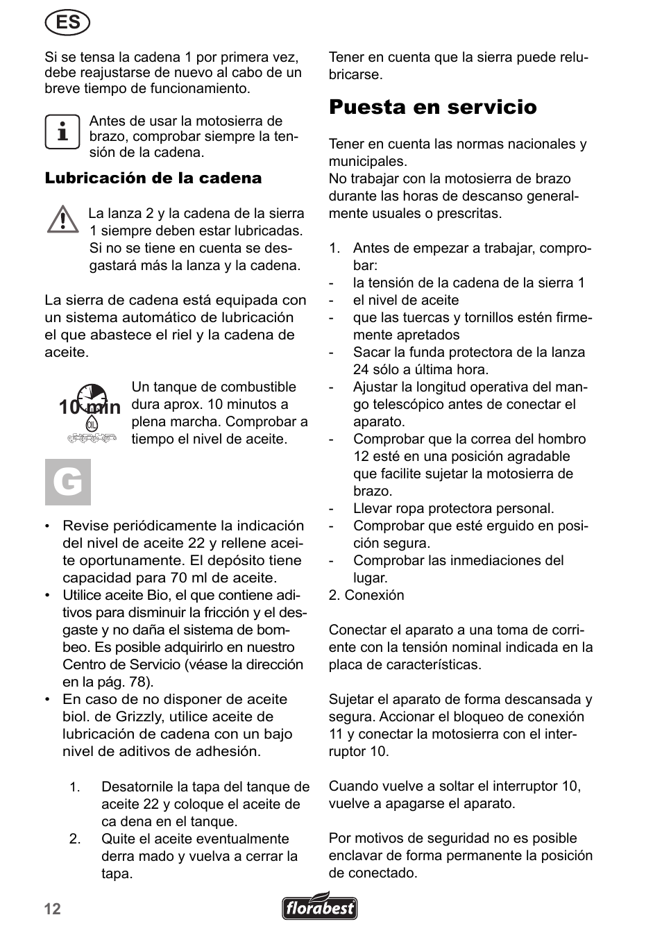 Puesta en servicio, 10 min | Florabest FHE 550 A1 User Manual | Page 12 / 79