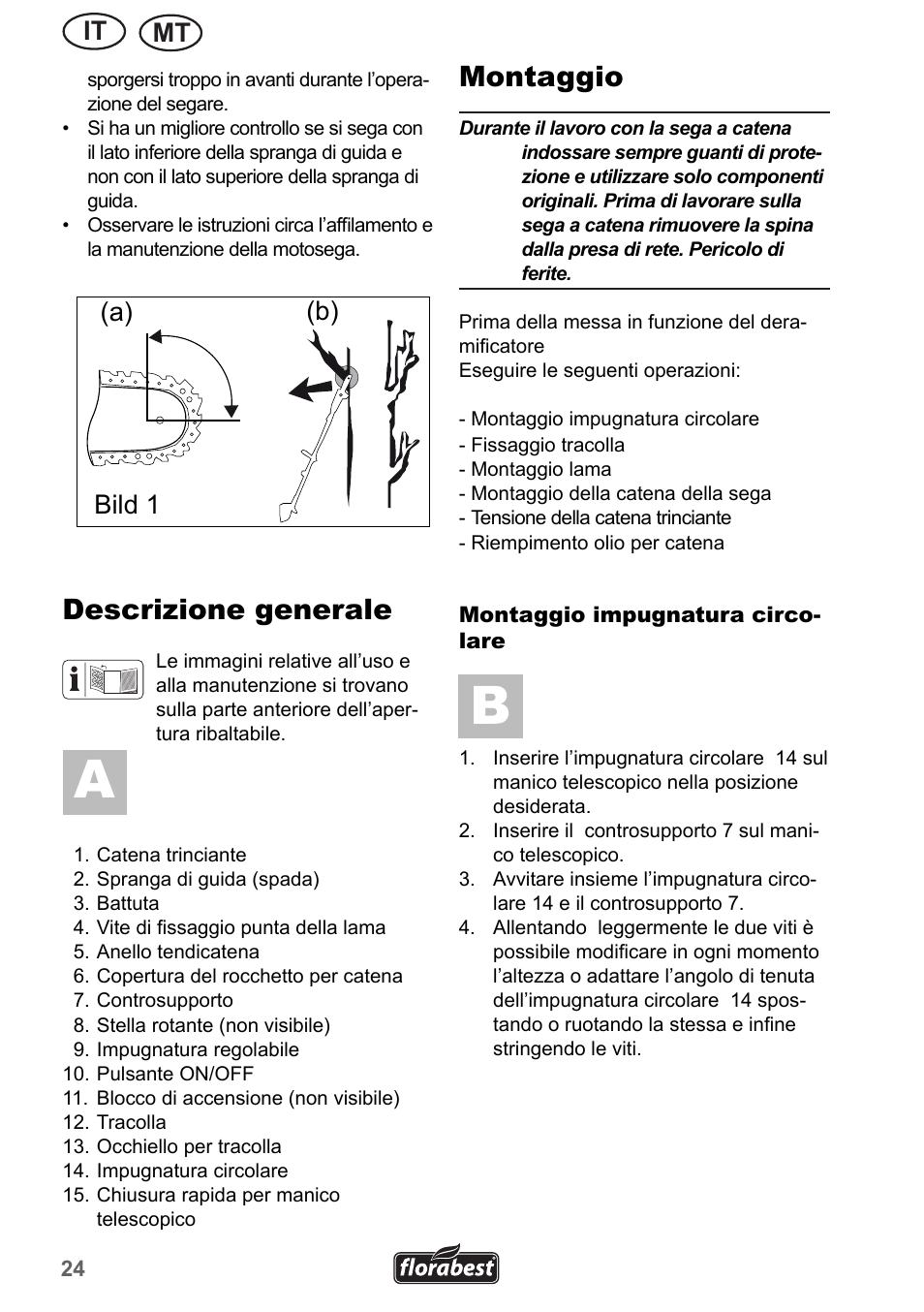 Descrizione generale, Montaggio, It mt | B) (a) bild 1 | Florabest FHE 550 A1 User Manual | Page 24 / 79
