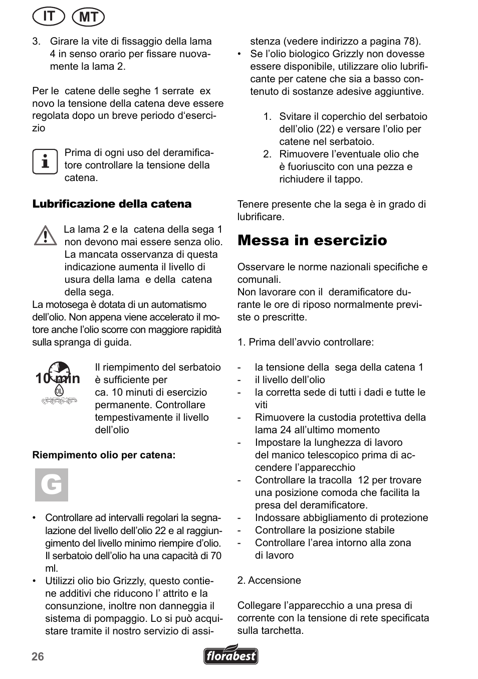 Messa in esercizio, 10 min, It mt | Florabest FHE 550 A1 User Manual | Page 26 / 79