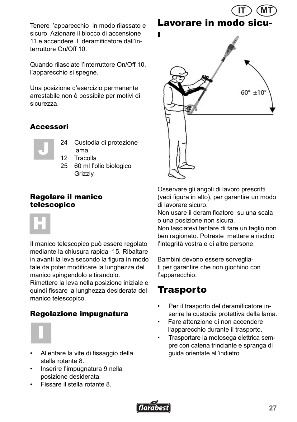 Lavorare in modo sicu- ro, Trasporto, Mt it | Florabest FHE 550 A1 User Manual | Page 27 / 79