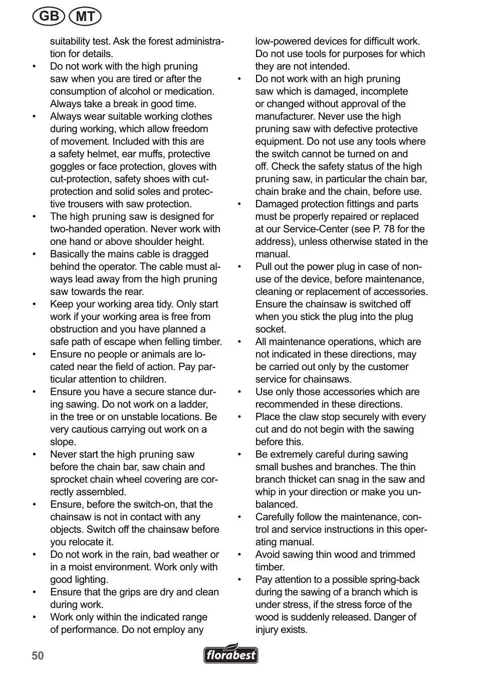 Mt gb | Florabest FHE 550 A1 User Manual | Page 50 / 79