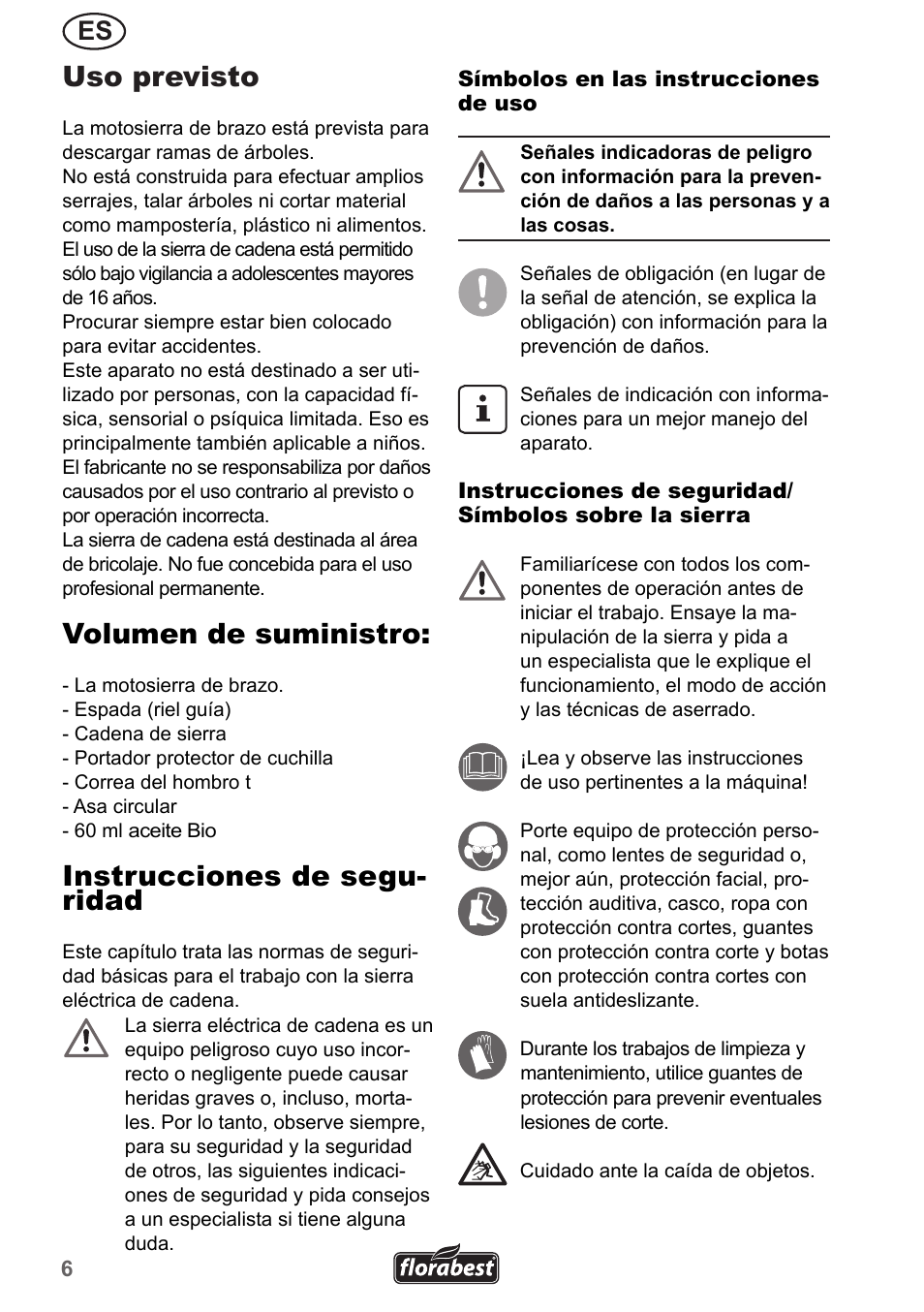Uso previsto, Volumen de suministro, Instrucciones de segu- ridad | Florabest FHE 550 A1 User Manual | Page 6 / 79