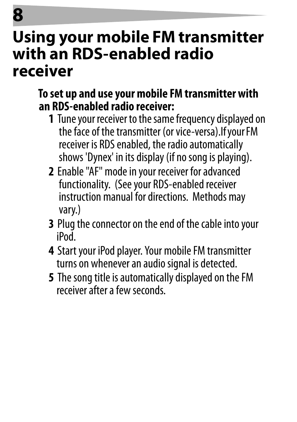 Dynex DX-FMRDS User Manual | Page 8 / 50
