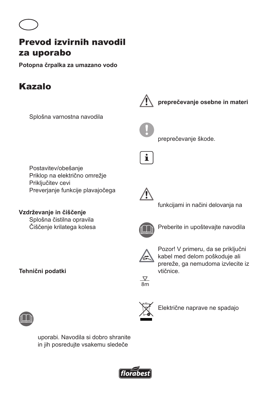 Varnostna navodila, Prevod izvirnih navodil za uporabo, Kazalo | Florabest FTS 1100 A1 User Manual | Page 32 / 74
