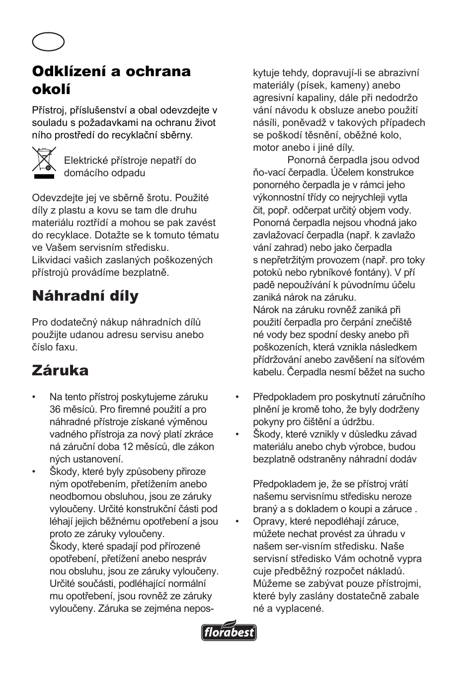 Odklízení a ochrana okolí, Náhradní díly, Záruka | Florabest FTS 1100 A1 User Manual | Page 50 / 74
