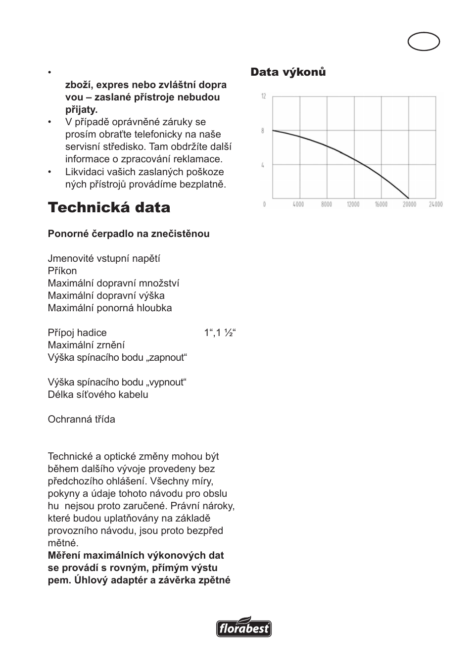 Technická data | Florabest FTS 1100 A1 User Manual | Page 51 / 74