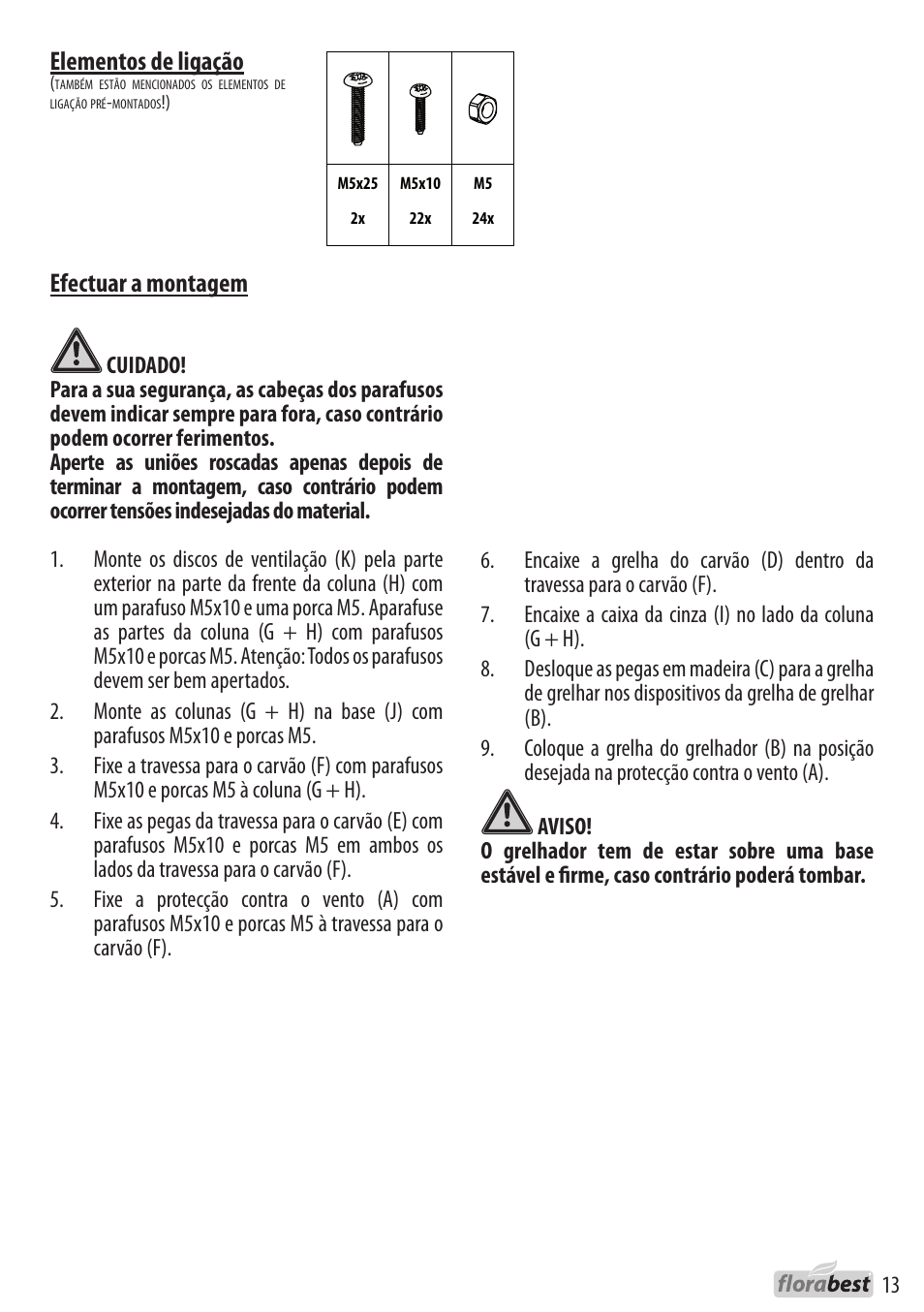 Efectuar a montagem, Elementos de ligação | Florabest 1238L3 User Manual | Page 13 / 22