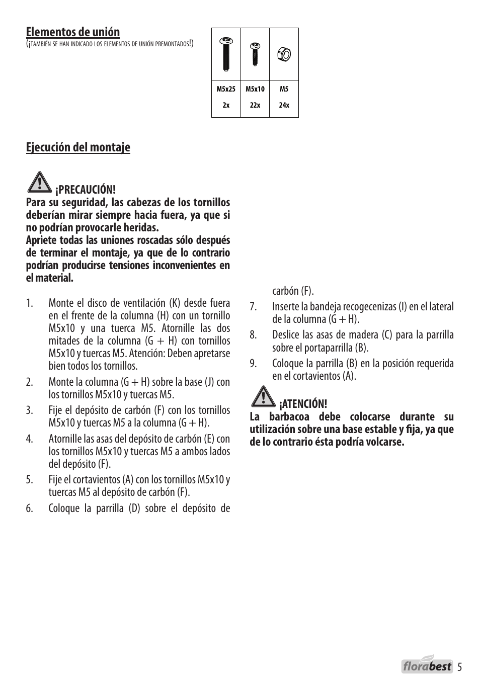 Ejecución del montaje, Elementos de unión | Florabest 1238L3 User Manual | Page 5 / 22