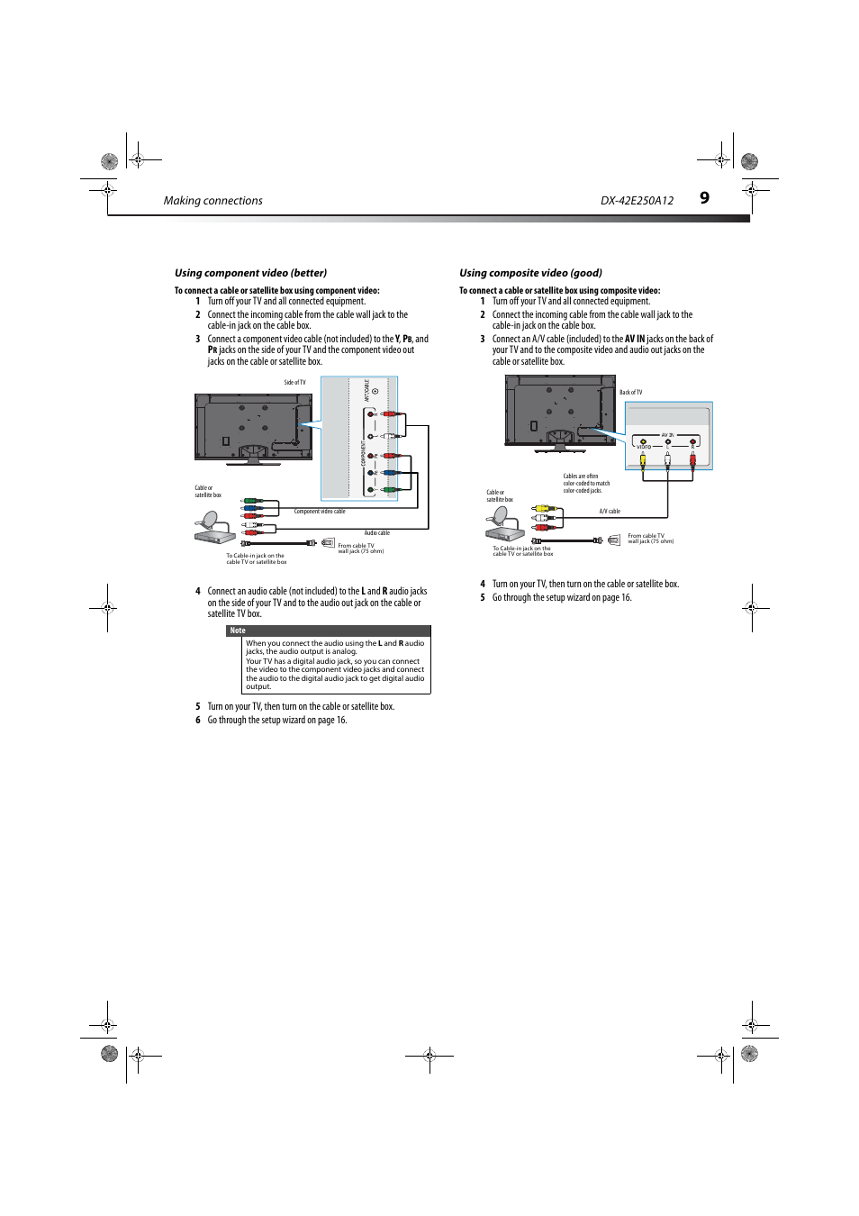 Using component video (better), Using composite video (good), Ation, see “using composite video (good)” on | Dynex DX-42E250A12 User Manual | Page 13 / 38