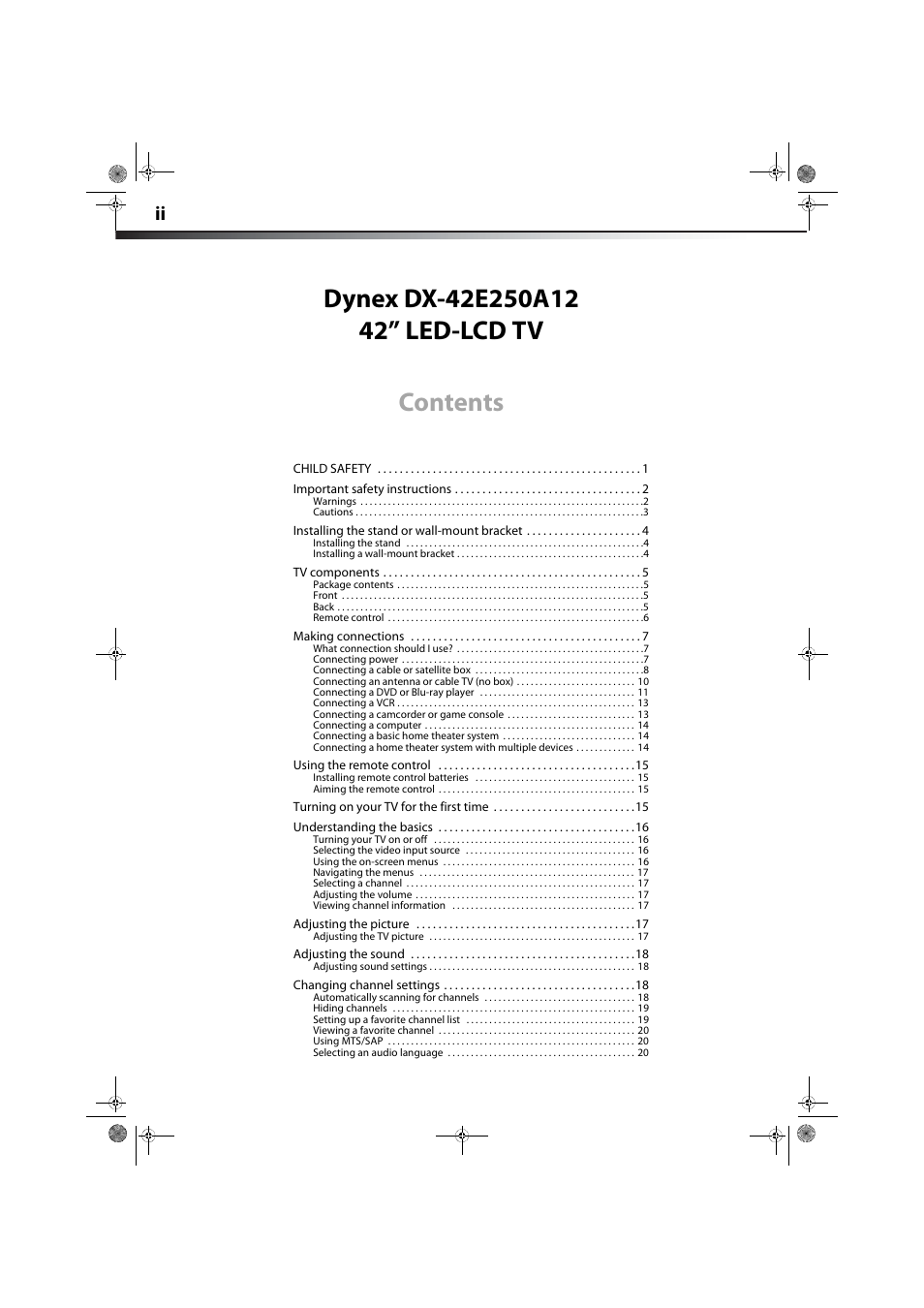 Dynex DX-42E250A12 User Manual | Page 2 / 38