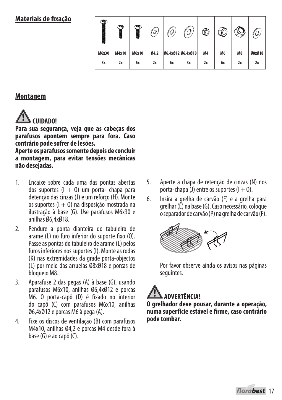 Montagem, Materiais de fixação | Florabest 1226L7 User Manual | Page 17 / 32