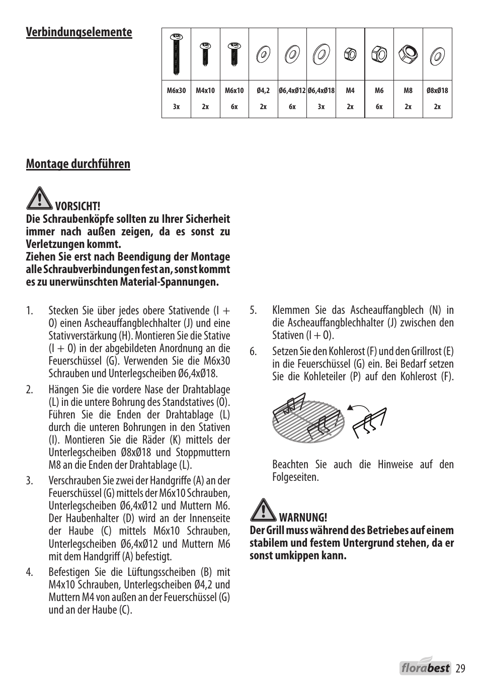 Montage durchführen, Verbindungselemente | Florabest 1226L7 User Manual | Page 29 / 32