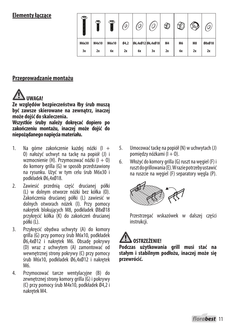 Przeprowadzanie montażu, Elementy łączące | Florabest 1226L7 User Manual | Page 11 / 44
