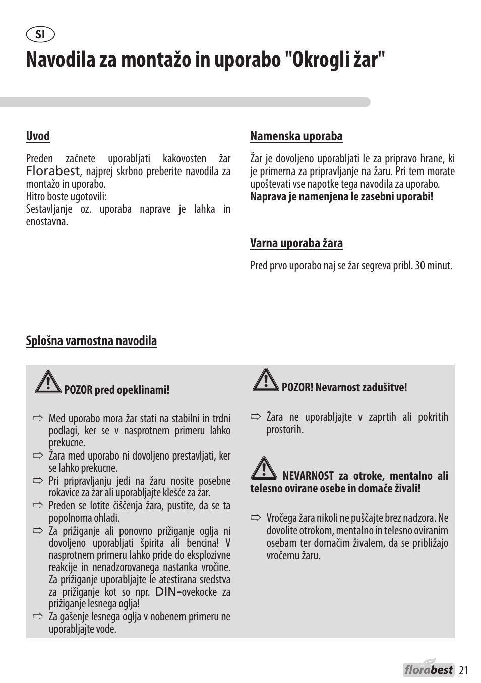 Navodila za montažo in uporabo "okrogli žar | Florabest 1226L7 User Manual | Page 21 / 44