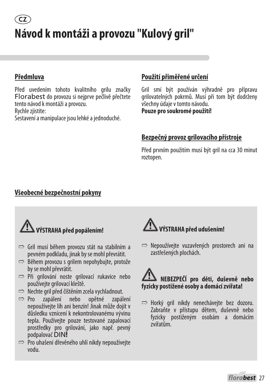 Návod k montáži a provozu "kulový gril | Florabest 1226L7 User Manual | Page 27 / 44