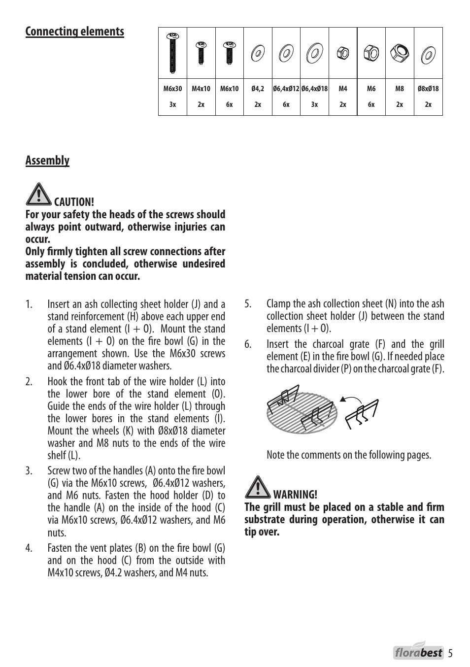 Assembly, Connecting elements | Florabest 1226L7 User Manual | Page 5 / 44