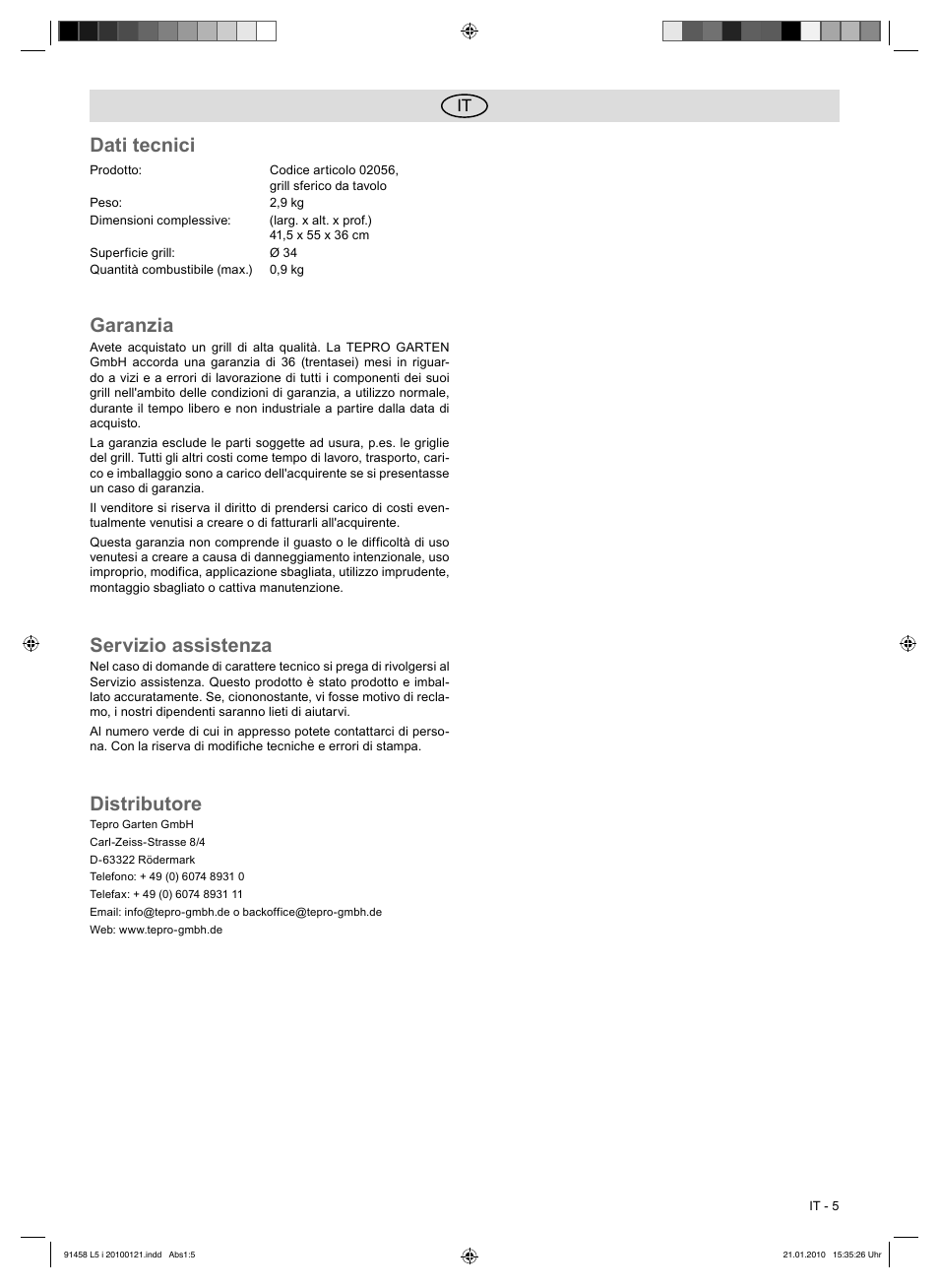 Dati tecnici, Garanzia, Servizio assistenza | Distributore | Florabest HC-91458 User Manual | Page 13 / 32
