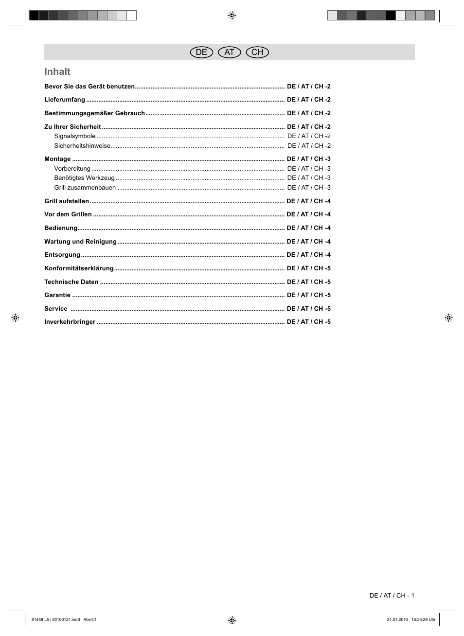 Inhalt, De at ch | Florabest HC-91458 User Manual | Page 27 / 32