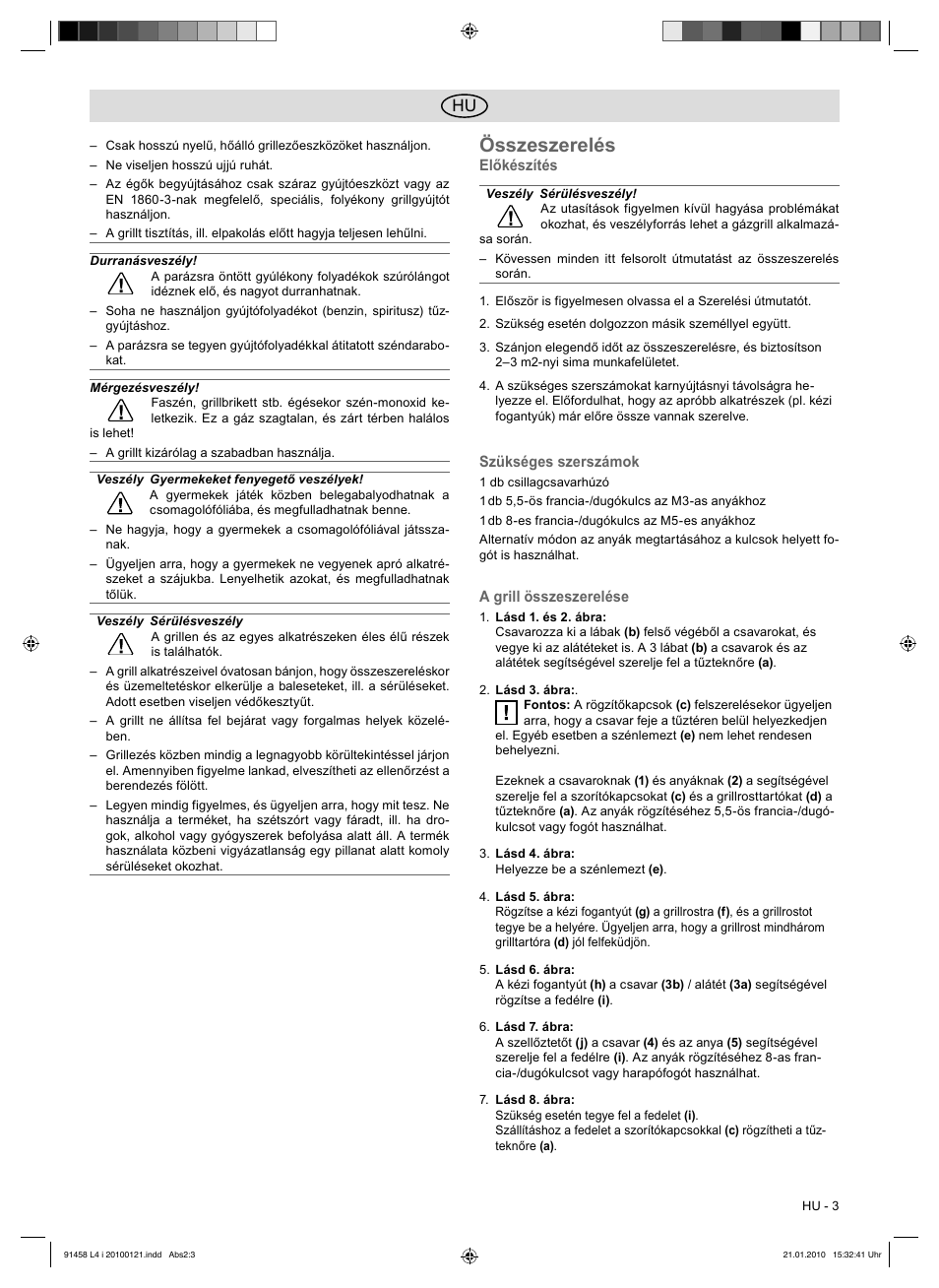 Összeszerelés | Florabest HC-91458 User Manual | Page 17 / 50