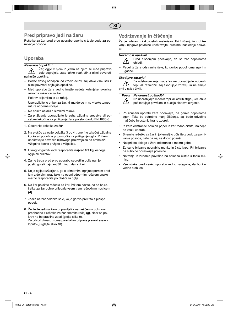 Pred pripravo jedi na žaru, Uporaba, Vzdrževanje in čiščenje | Florabest HC-91458 User Manual | Page 24 / 50