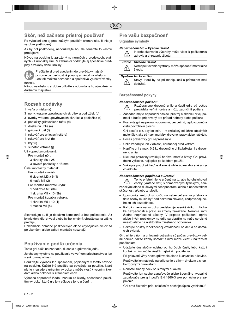 Skôr, než začnete prístroj používať, Rozsah dodávky, Používanie podľa určenia | Pre vašu bezpečnosť | Florabest HC-91458 User Manual | Page 34 / 50