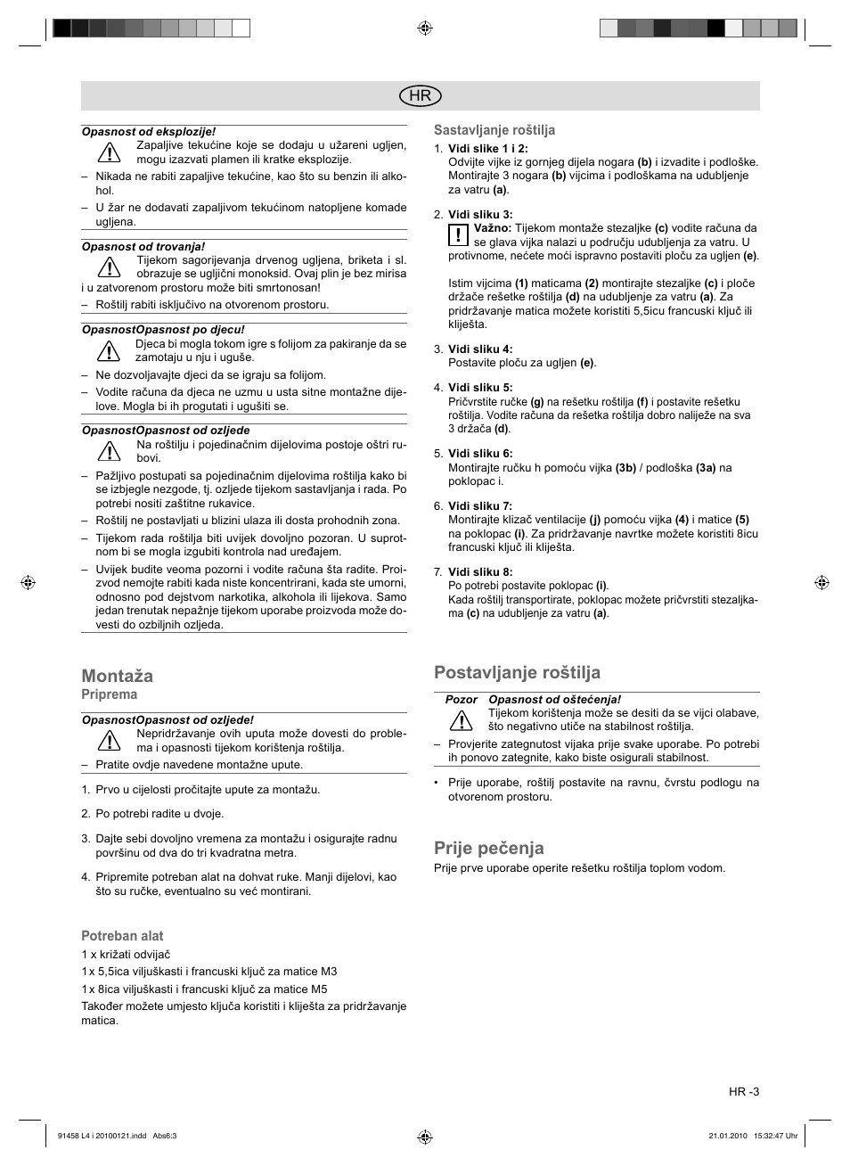 Montaža, Postavljanje roštilja, Prije pečenja | Florabest HC-91458 User Manual | Page 41 / 50