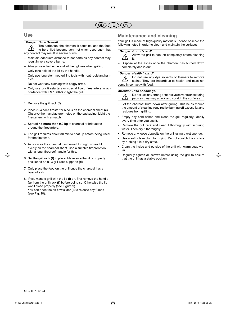 Maintenance and cleaning, Ie gb cy | Florabest HC-91458 User Manual | Page 6 / 50