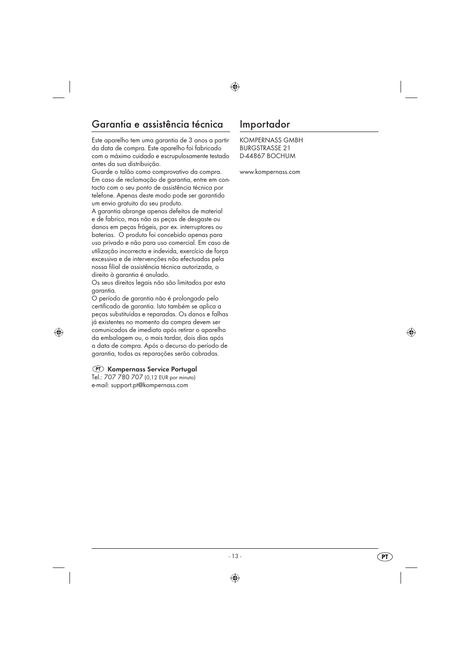 Garantia e assistência técnica, Importador | Florabest KH 4236 User Manual | Page 15 / 23