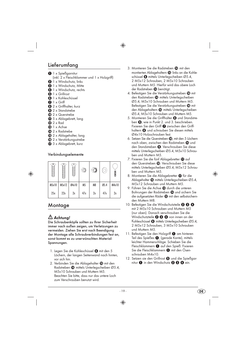 Lieferumfang, Montage, Achtung | Florabest KH 4236 User Manual | Page 21 / 23