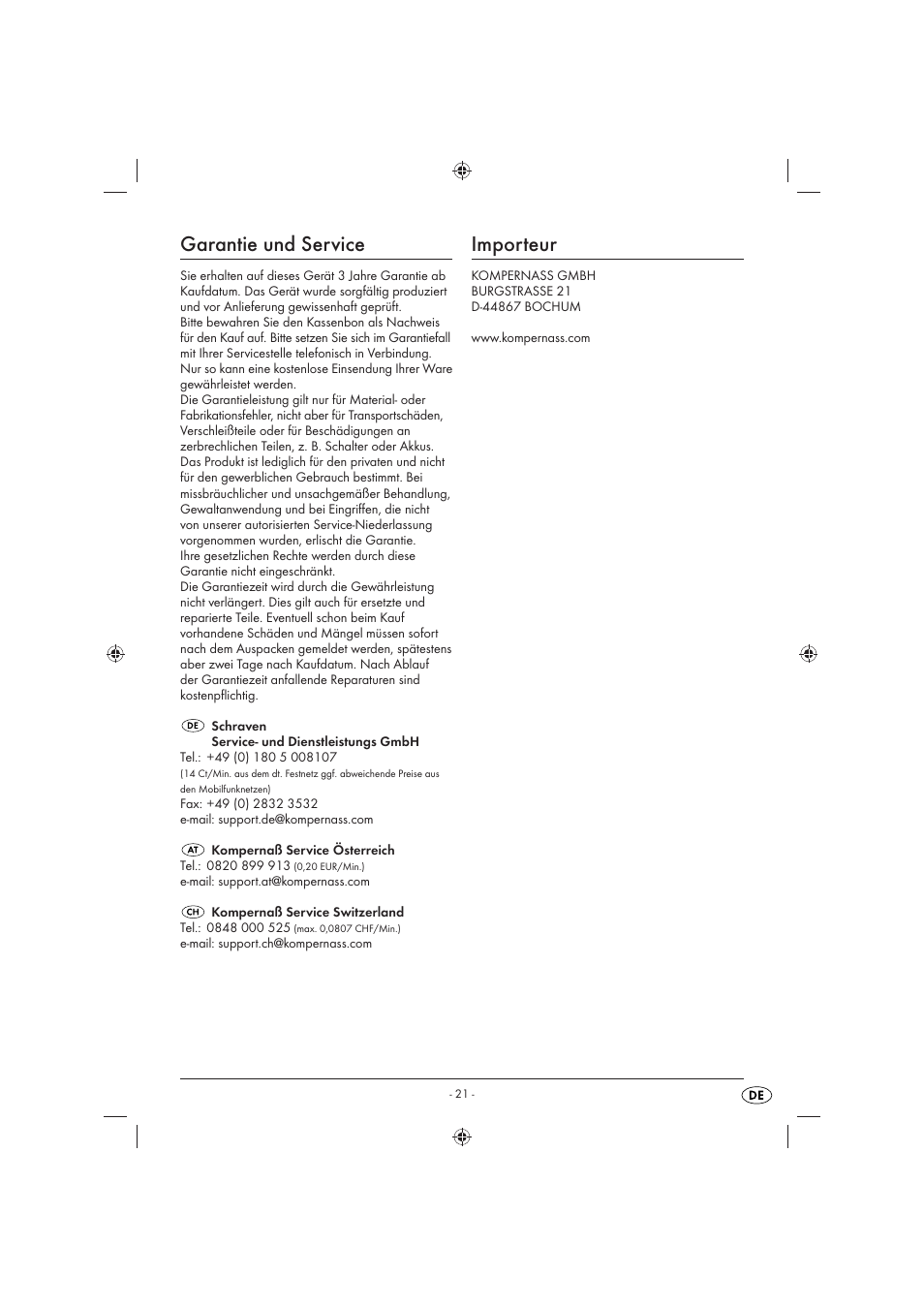 Garantie und service, Importeur | Florabest KH 4236 User Manual | Page 23 / 23