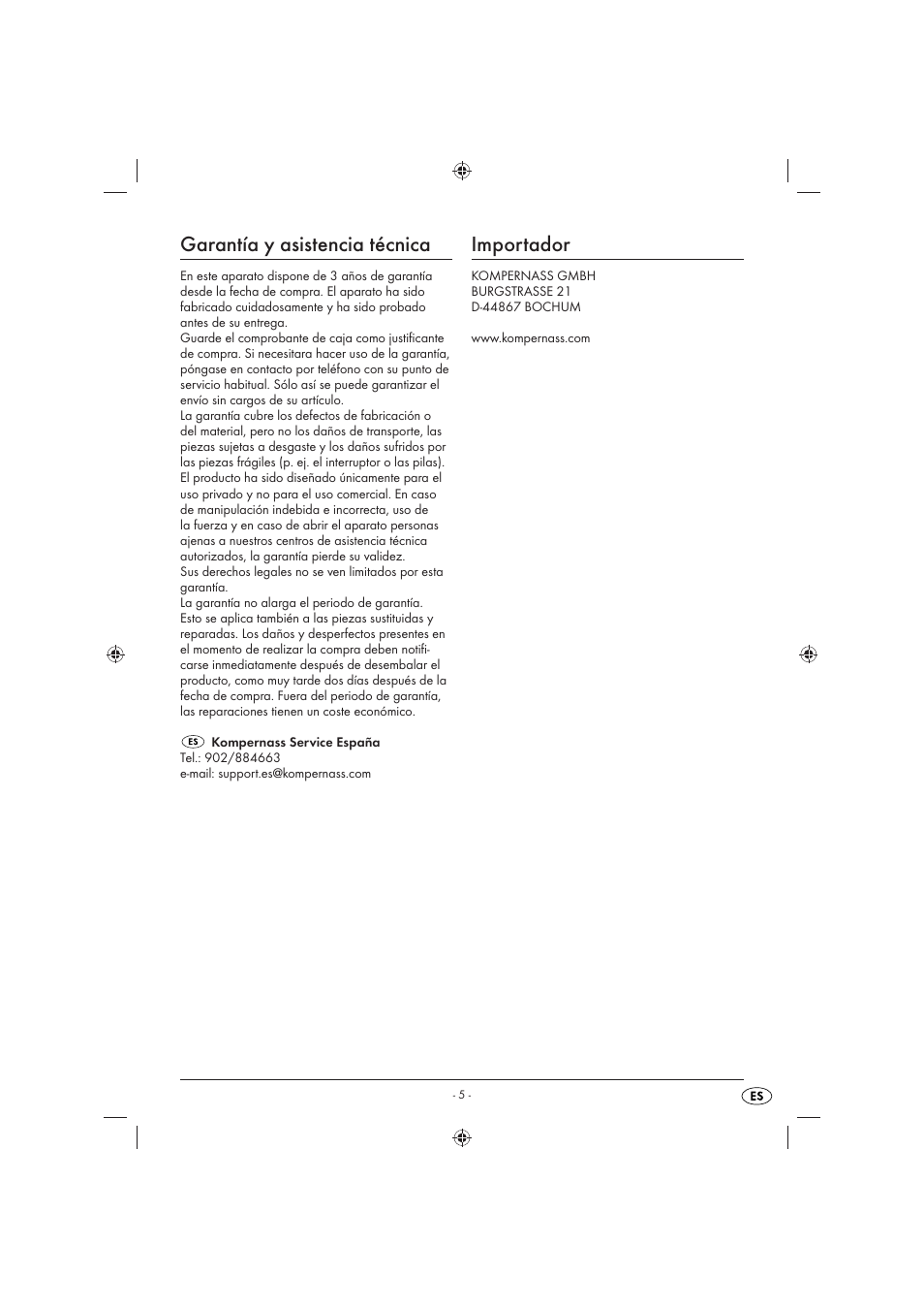 Garantía y asistencia técnica, Importador | Florabest KH 4236 User Manual | Page 7 / 23