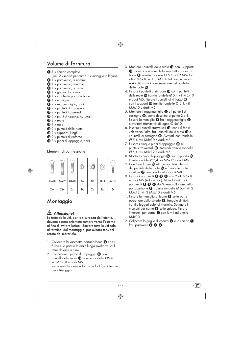 Volume di fornitura, Montaggio, Attenzione | Florabest KH 4236 User Manual | Page 9 / 23