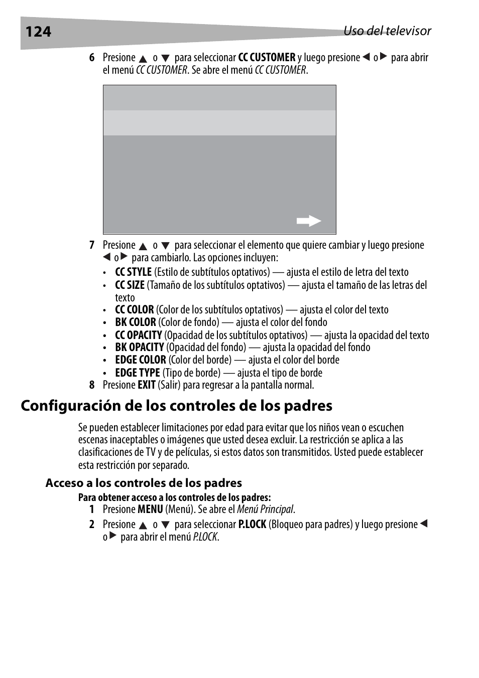 Configuración de los controles de los padres, Acceso a los controles de los padres, Para obtener acceso a los controles de los padres | Dynex DX-R20TV User Manual | Page 124 / 142