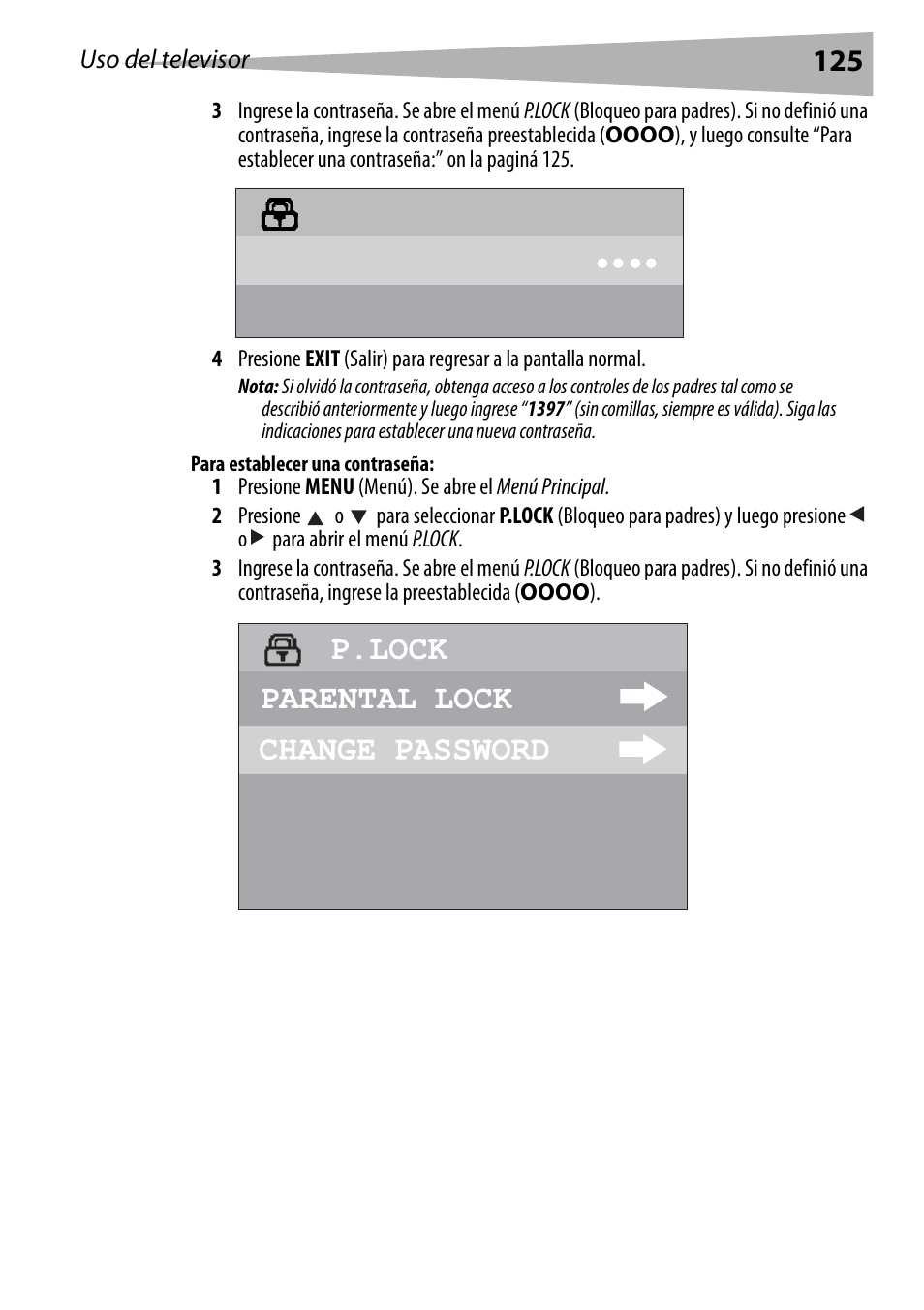 Para establecer una contraseña, Enter code p.lock | Dynex DX-R20TV User Manual | Page 125 / 142