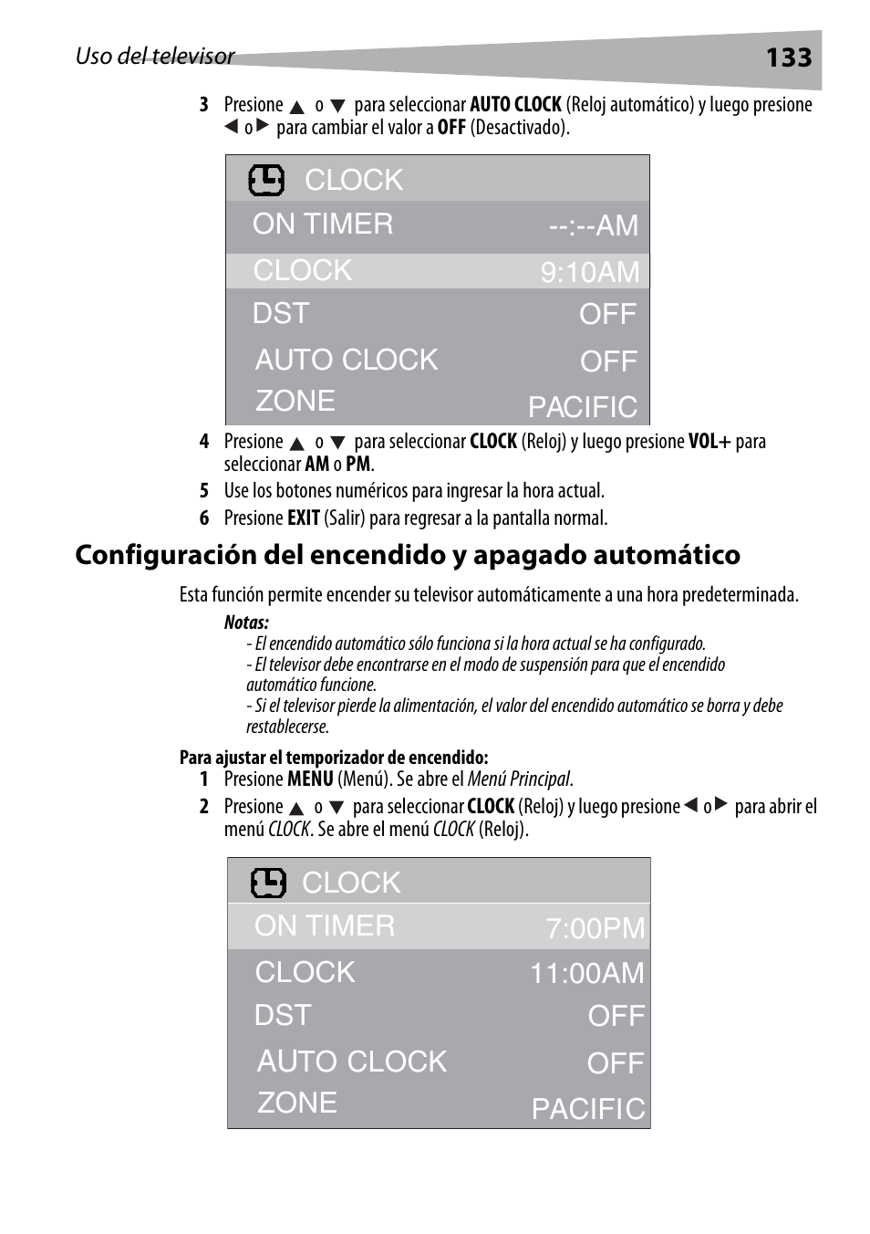 Configuración del encendido y apagado automático, Para ajustar el temporizador de encendido | Dynex DX-R20TV User Manual | Page 133 / 142