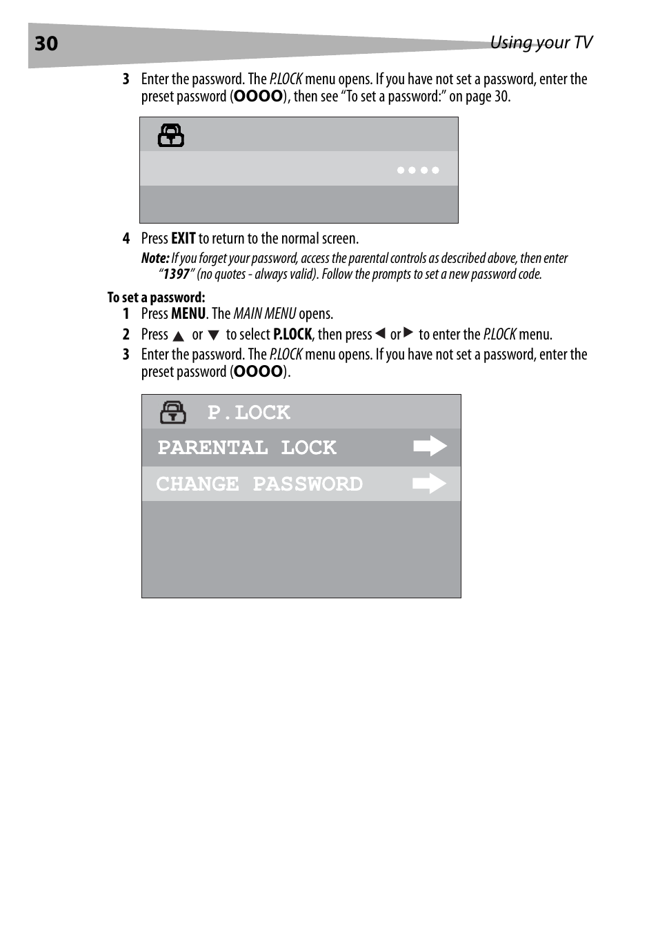 To set a password, Enter code p.lock | Dynex DX-R20TV User Manual | Page 30 / 142