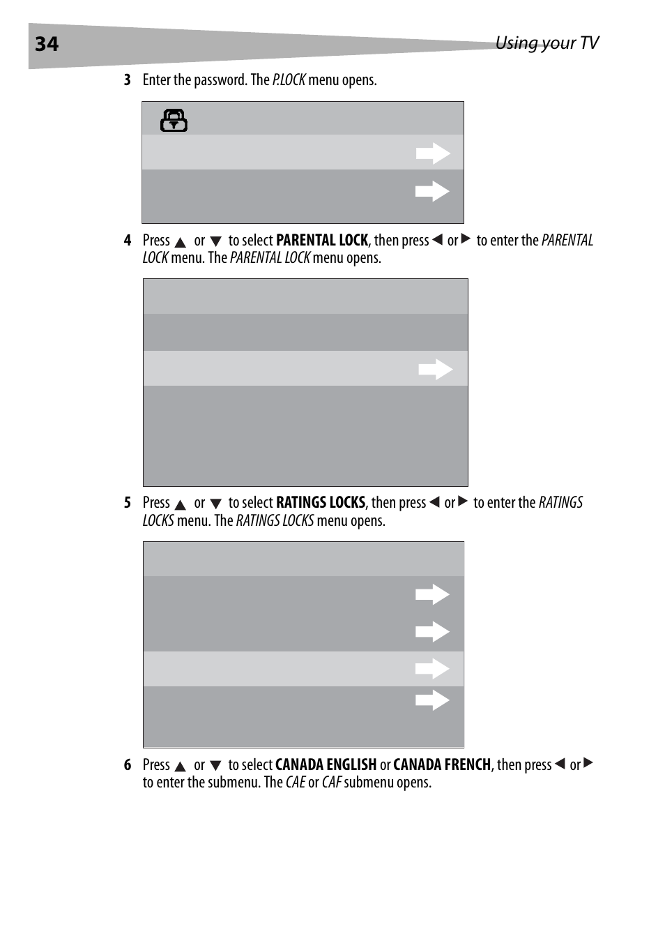 Parental lock p.lock change password lock parental | Dynex DX-R20TV User Manual | Page 34 / 142