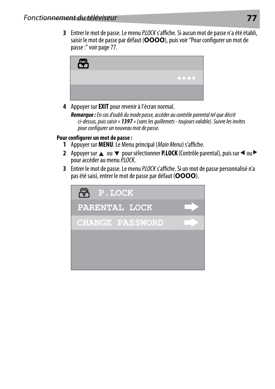 Pour configurer un mot de passe, Enter code p.lock | Dynex DX-R20TV User Manual | Page 77 / 142