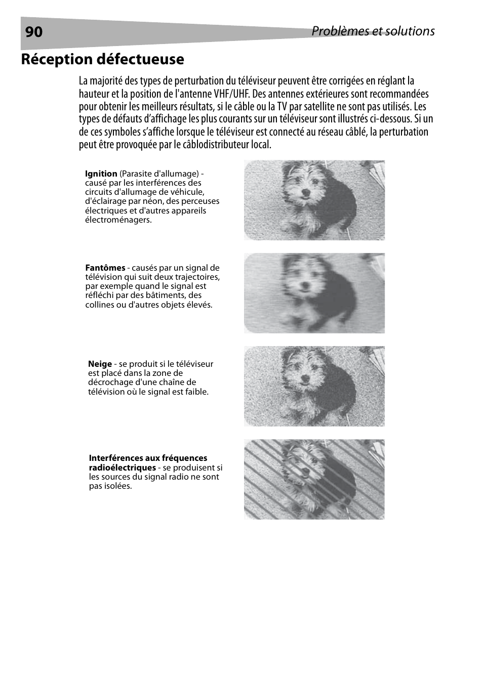 Réception défectueuse, Problèmes et solutions | Dynex DX-R20TV User Manual | Page 90 / 142