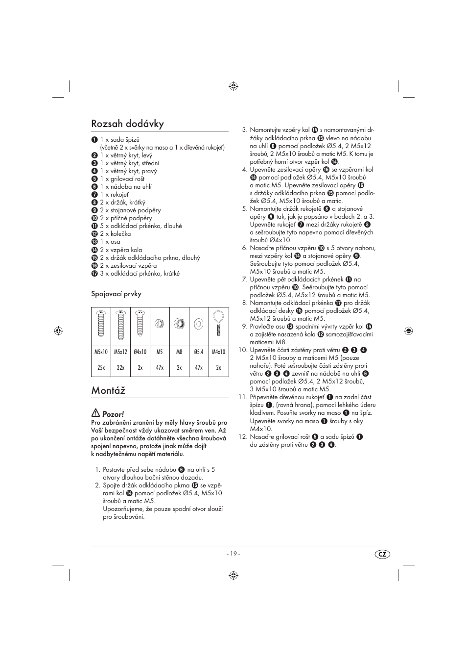 Rozsah dodávky, Montáž, Pozor | Florabest KH 4236 User Manual | Page 21 / 35