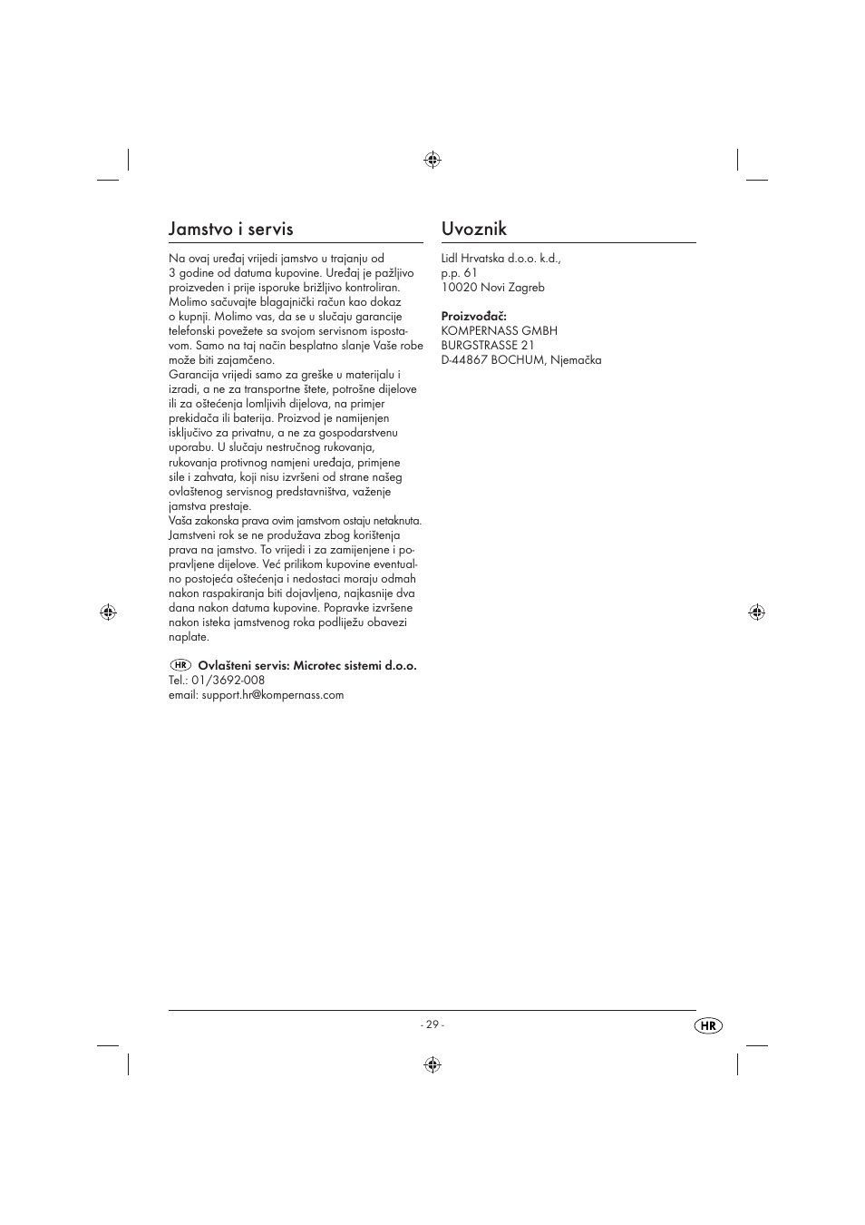 Jamstvo i servis, Uvoznik | Florabest KH 4236 User Manual | Page 31 / 35