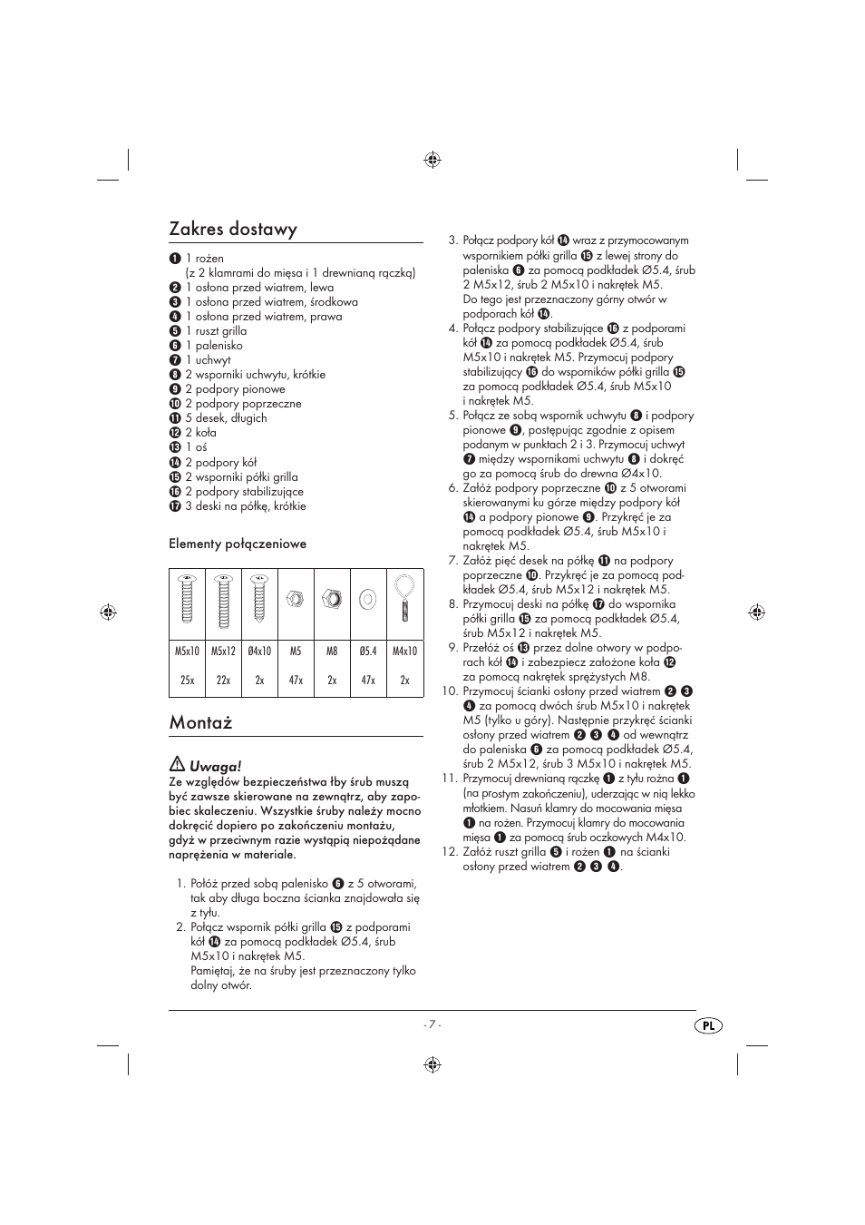 Zakres dostawy, Montaż, Uwaga | Florabest KH 4236 User Manual | Page 9 / 35