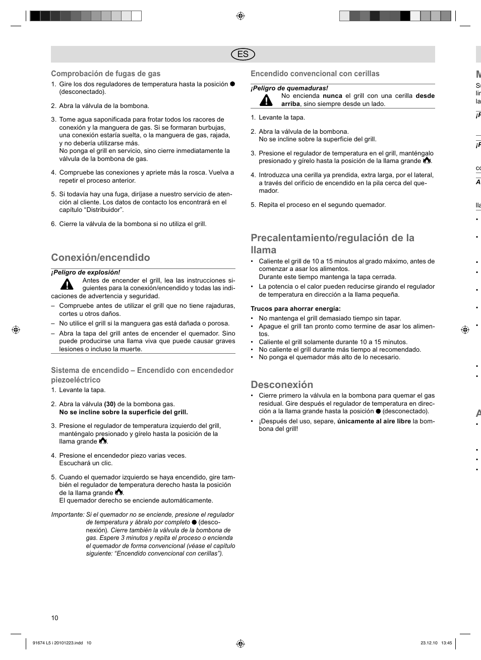 Conexión/encendido, Precalentamiento/regulación de la llama, Desconexión | Florabest 3201 User Manual | Page 10 / 42