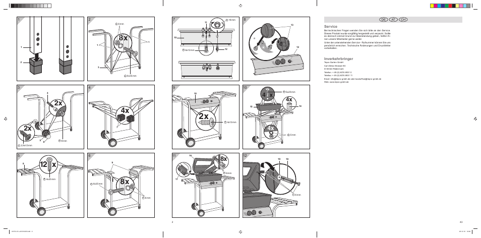 8x 12 x, 4x 4 x, Service | Inverkehrbringer | Florabest 3201 User Manual | Page 2 / 42