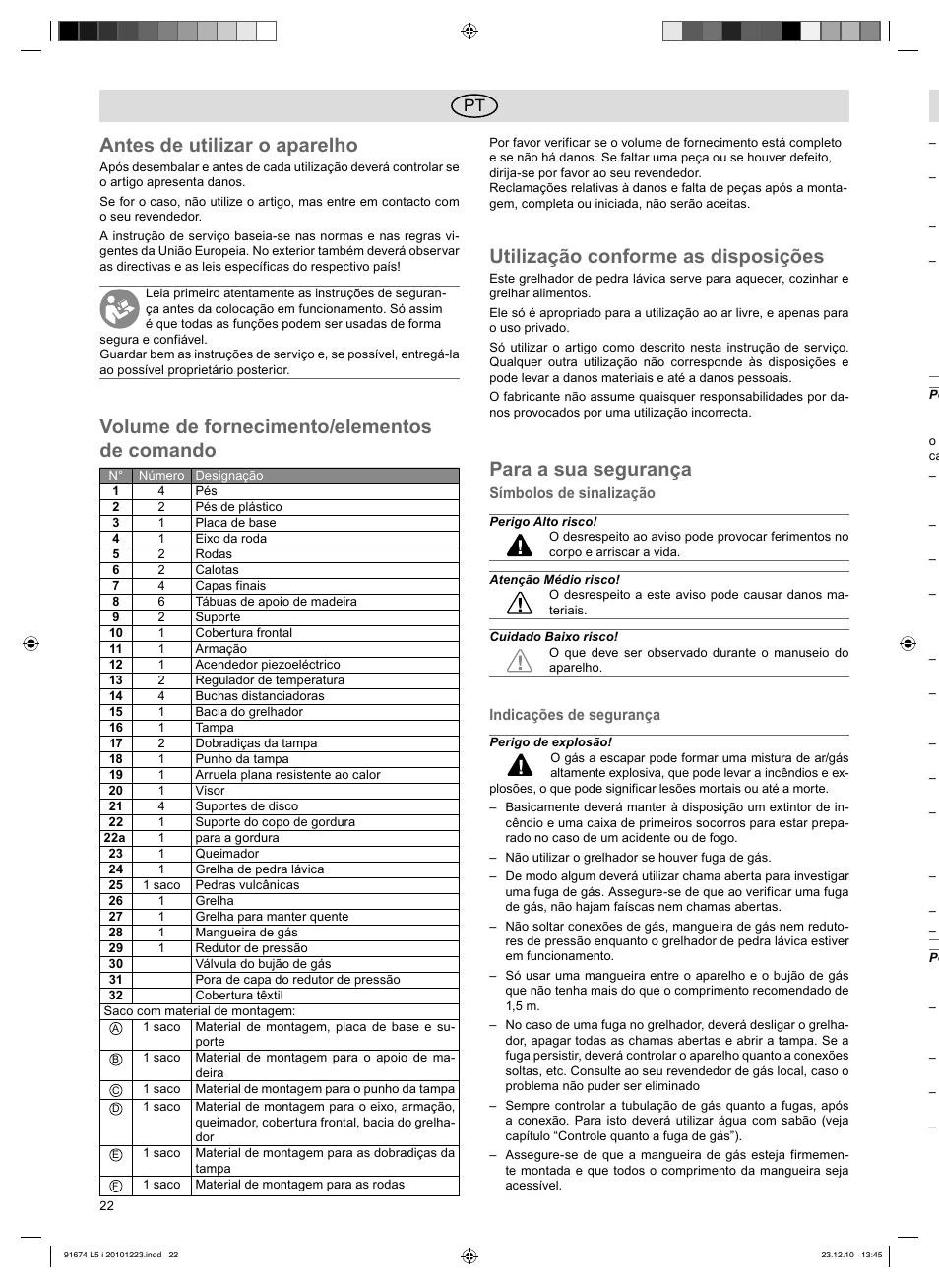 Antes de utilizar o aparelho, Volume de fornecimento/elementos de comando, Utilização conforme as disposições | Para a sua segurança | Florabest 3201 User Manual | Page 22 / 42